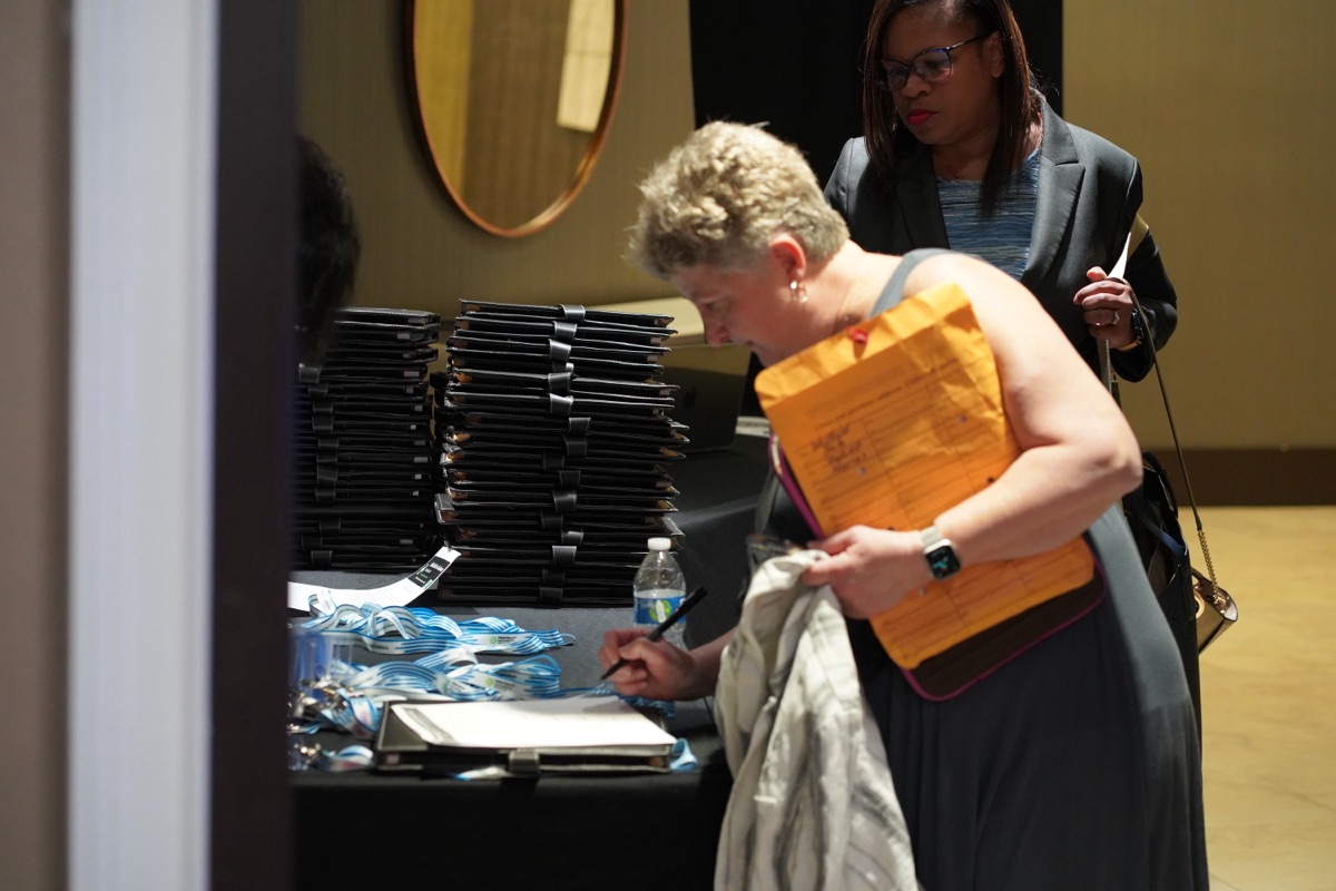 Picking up registration materials